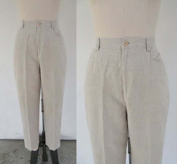 90s High Rise Tapered Oatmeal Linen Cotton Blend … - image 1