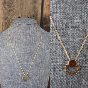 70s Gold Tone Geo Necklace | Circle Rectangle Mod 60s 70s 80s Modernist Geometric Choker Pendant MCM Mid Century Necklace
