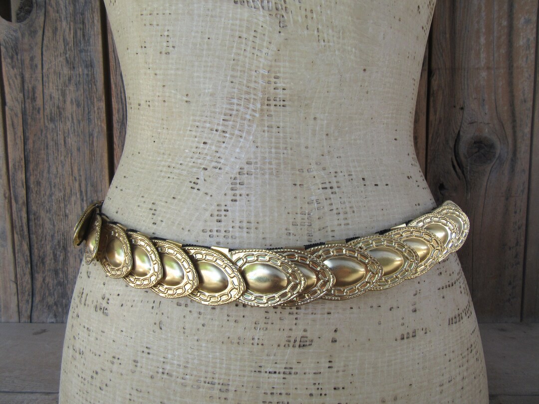 80s Metal Fish Scale Belt Gold Tone Metal Shield Belt Etsy