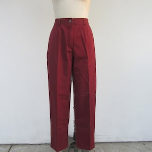 LL BEAN NOS Burgundy Cotton Blend High Waist Tapered Pleated Trousers | 90s Minimal High Rise Easy Pants | 25 to 29 | 28 inseam