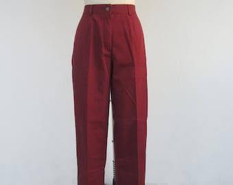 LL BEAN NOS Burgundy Cotton Blend High Waist Tapered Pleated Trousers | 90s Minimal High Rise Easy Pants | 25 to 29 | 28 inseam