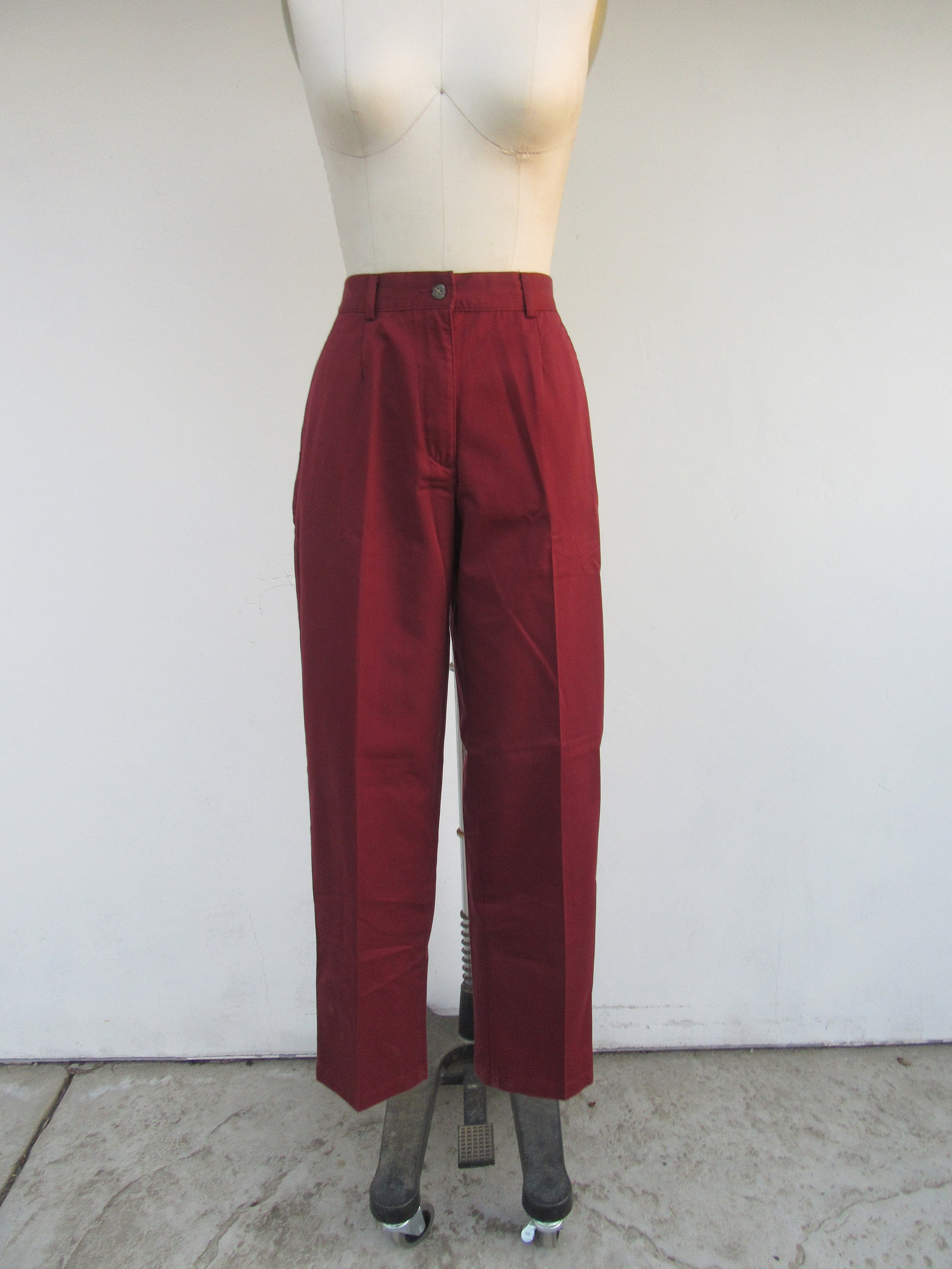LL BEAN NOS Burgundy Cotton Blend High Waist Tapered Pleated