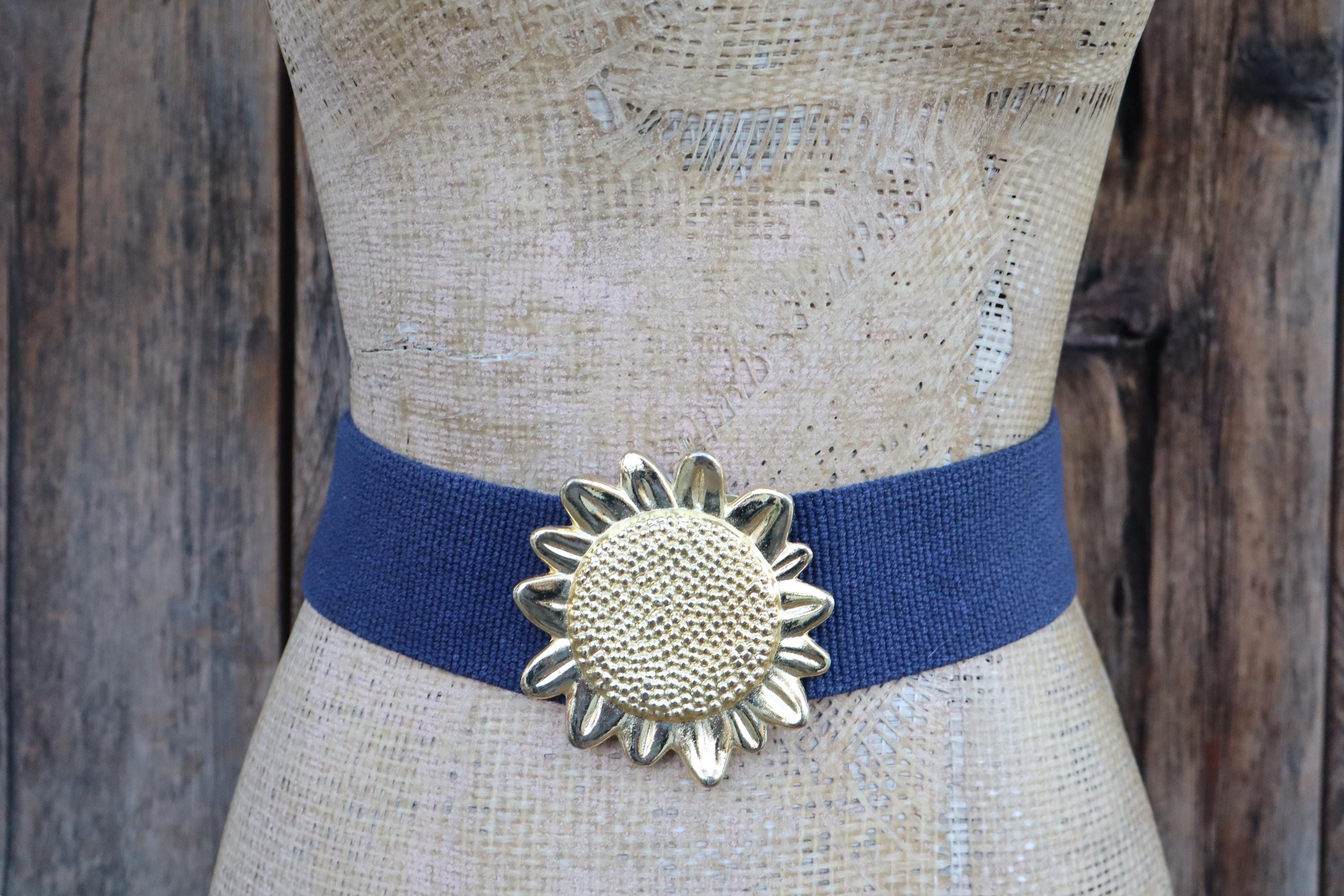 Vintage Navy Stretch Waist Belt Gold Hook Closure Vintage Navy Blue Elastic Belt: Gold Snake Hook Clasp - Etsy main image 2