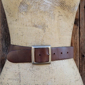 70s Hippie Wide Thick Brown Leather Belt | Cognac Leather Belt | Boho Leather Belt | 90s Leather Belt | 23 to 27.5