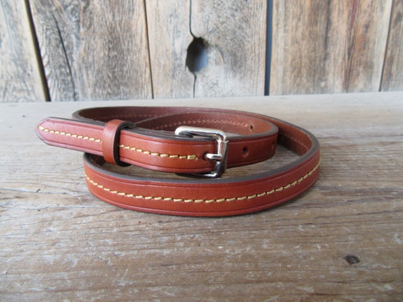 90s Skinny Cognac Brown Leather Belt | Preppy Rol… - image 3