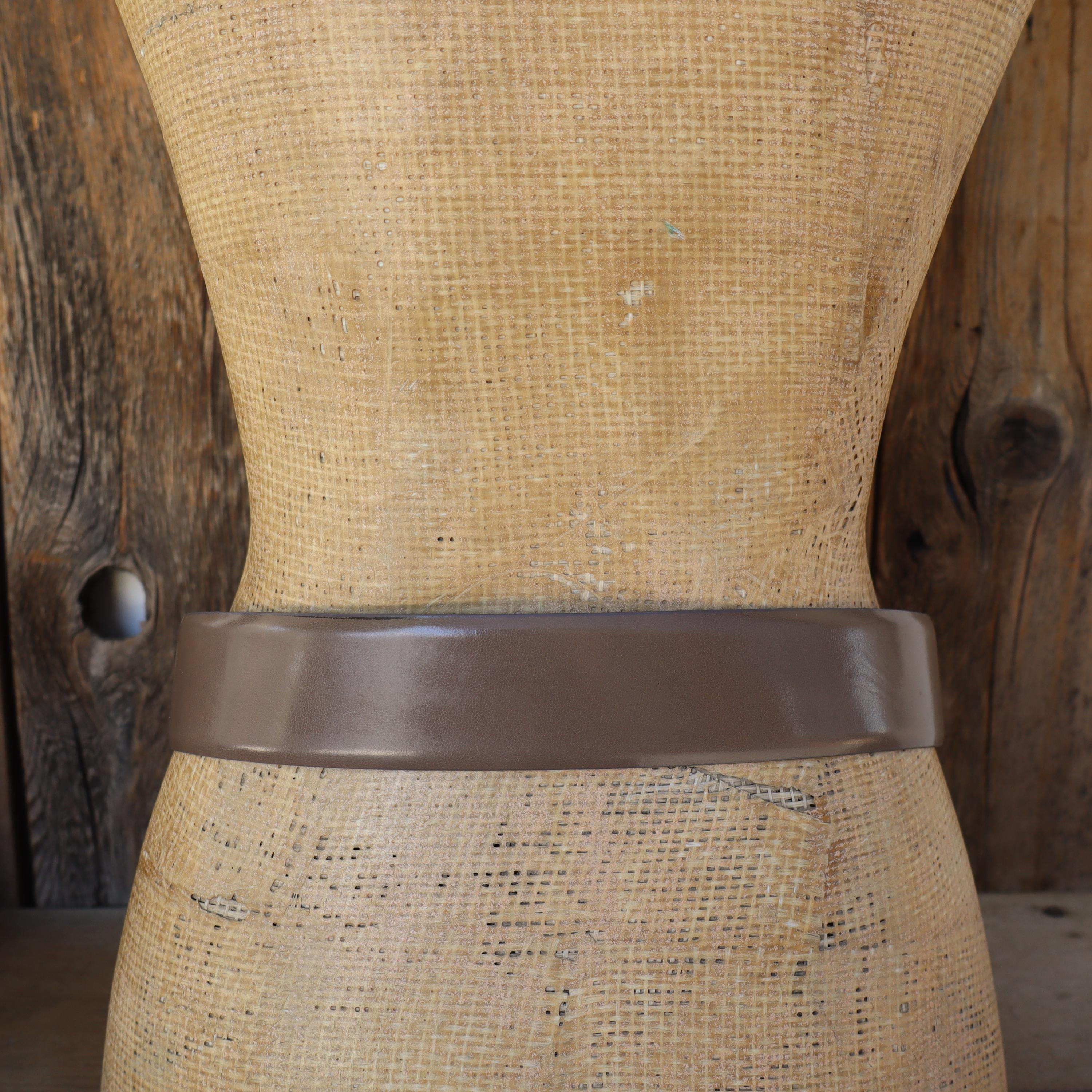 80s Dark Taupe Leather Wide Waist Belt | Brown Leather 