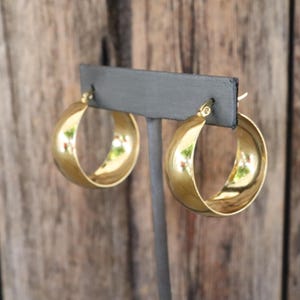 90s Earrings | Chunky Gold Tone Hoop Earrings | Chunky Thick Hoop Earrings | Medium Size Hoop Earrings | Lever Back Hoops image 2