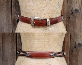 Vintage Brighton Green Leather Belt With Charms, Green 