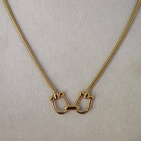 90s Gold Tone Chunky Slinky Horsebit Chain Necklace | 19-1/2