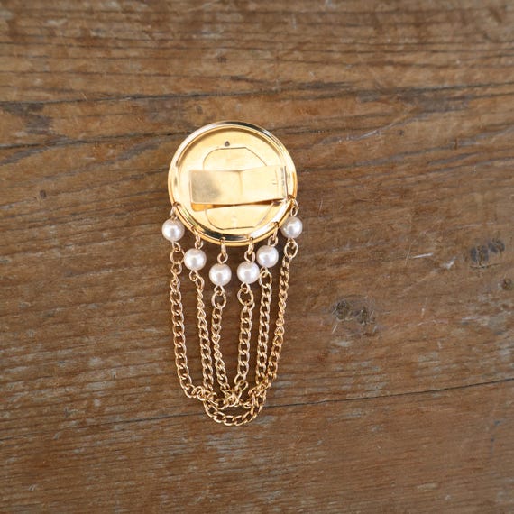 80s 90s Faux Pearl Cabochon Gold Tone Charm Heart and Star 