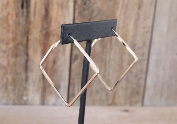 90s Silver Tone Square Lever Back Hoop Earrings