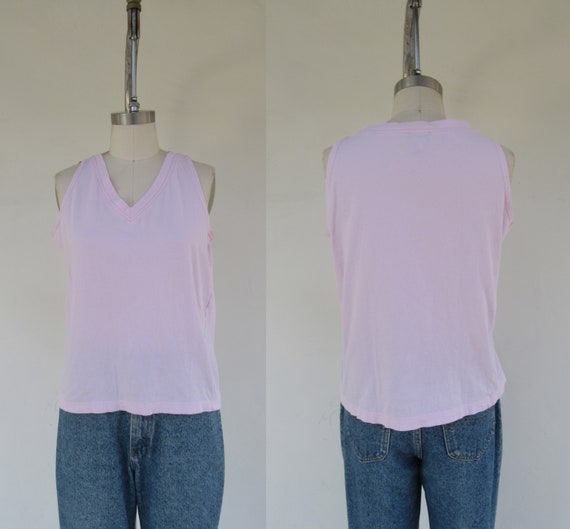 80s 90s Pink V Neck All Cotton Sleeveless Knit To… - image 6