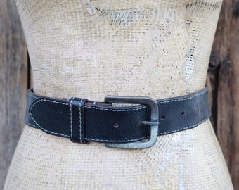 Vintage Unisex Grunge Distressed Black Genuine Leather Belt  display picture 3