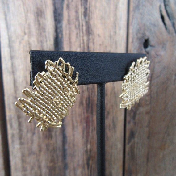 90s Earrings | Gold Tone Square Mesh Earrings | M… - image 1