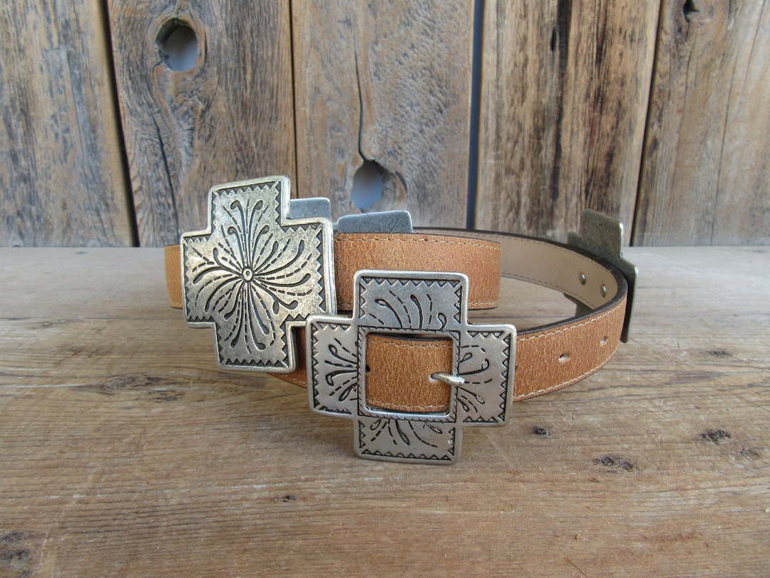 小物 vintage Western belt. 90s Vintage 90s Brown Leather Taper Belt 34 Metal Tipped Western