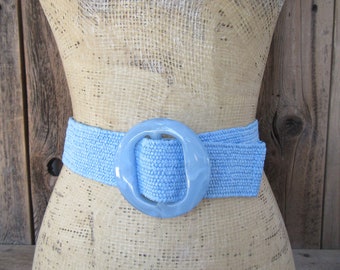 90s/80s Ethnic Navy Woven Raffia and Leather Wide Belt - Etsy display picture 3