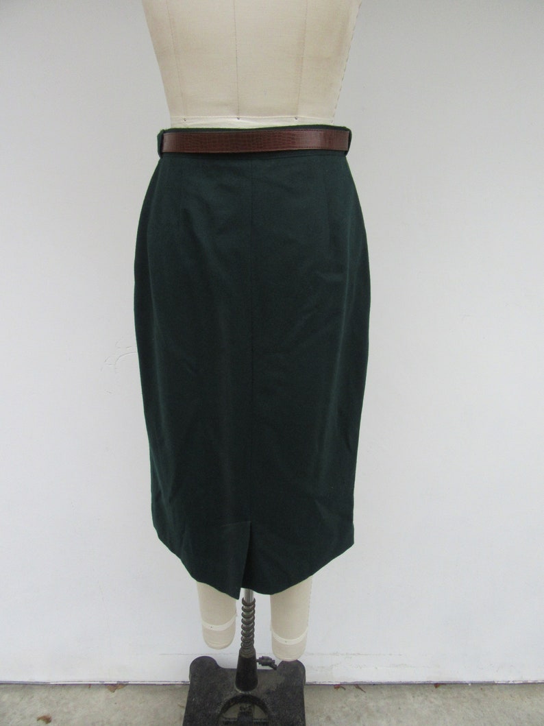 Pencil Skirt Dark Academia Aesthetic Pleated High Waist Minimal Secretary Skirt 90s High Waist Forest Green Wool Midi Skirt Size 8