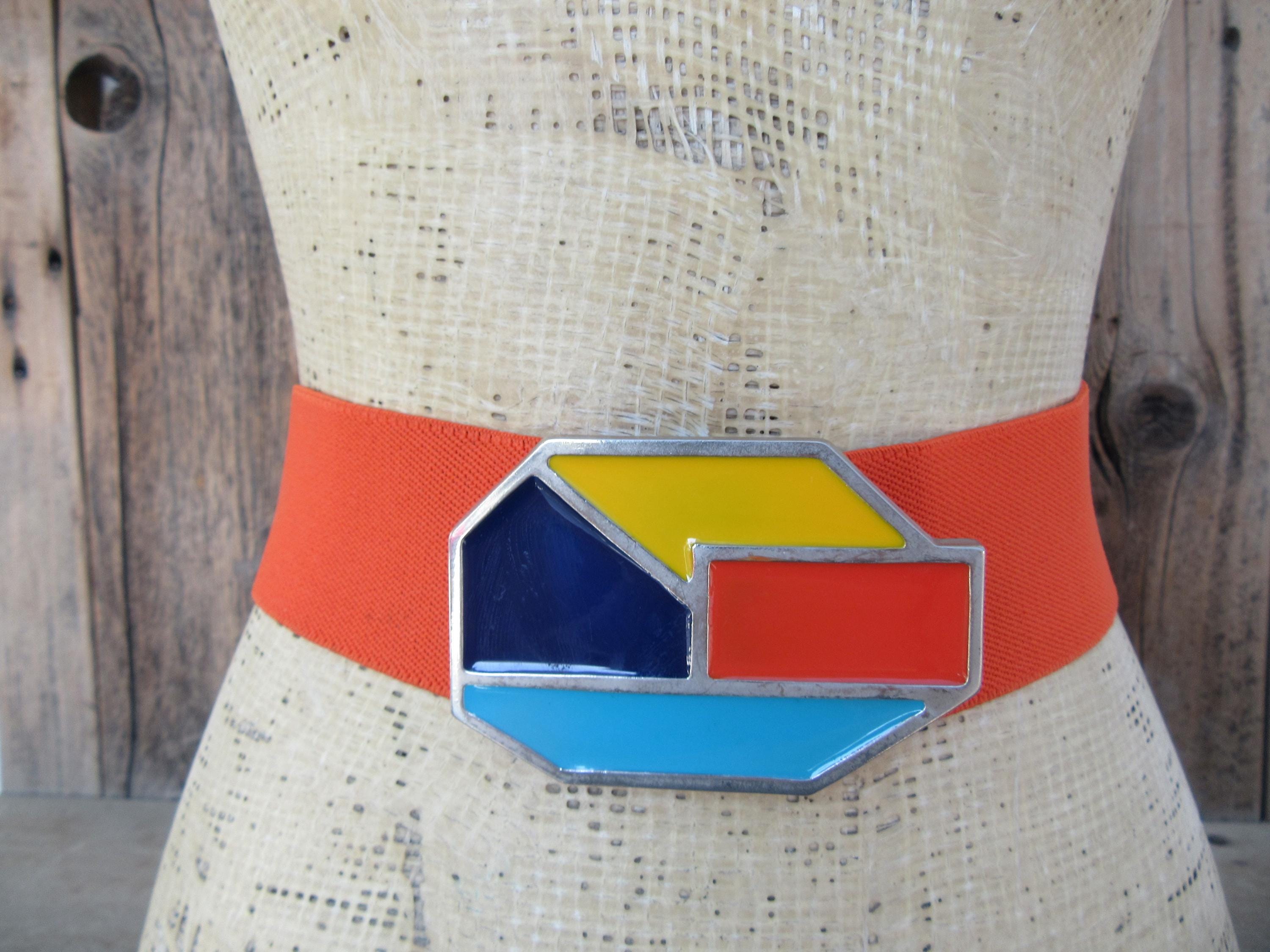 Vintage 80s Colorblock Leather Statement Belt, Wide Waist, Memphis Style White 80s Wide Waist Belt - Etsy main image 4