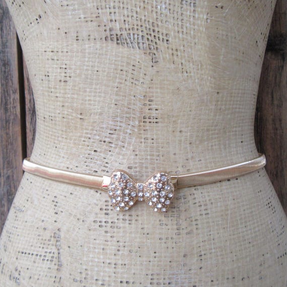 Gold Rhinestone Accented Stretch Statement Belt RMMVJJ Women Gold Belt Wide Waist Belts Stretch Elastic Belt  main image 3