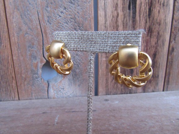 90s Earrings Gold Tone Chain Motif Doorknocker Earr Gem