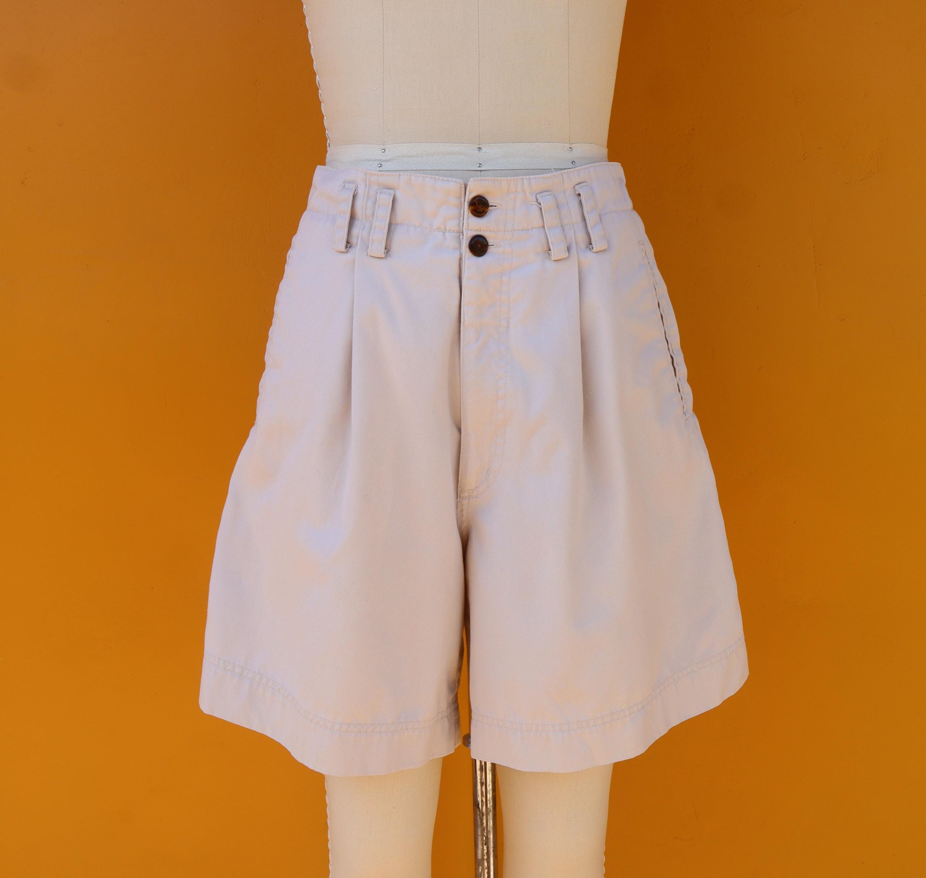 1990s High Waist Khaki Cotton Longline Shorts | Tan Long Line