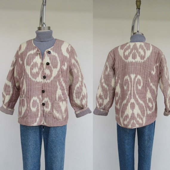 80s 90s Collarless Quilted Cotton Jacket | Kantha