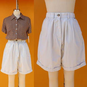 90s Cotton Blend Khaki Shorts High Rise Waist Pleated Shorts | 26 to 28 Waist