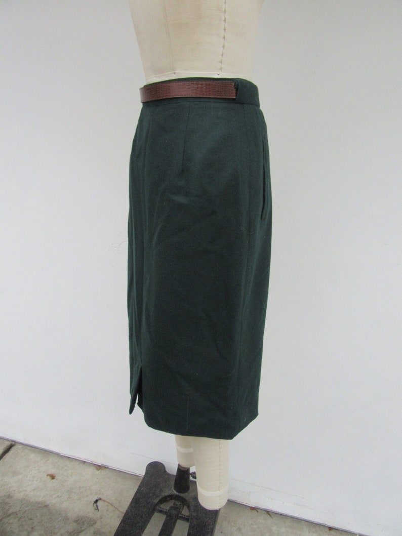 Pencil Skirt Dark Academia Aesthetic Pleated High Waist Minimal Secretary Skirt 90s High Waist Forest Green Wool Midi Skirt Size 8