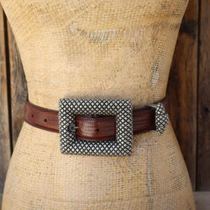 FAHRENHEIT Leather Belt   Vintage Fahrenheit NY Wide Black Leather Belt Pewter Buckle  main image 2