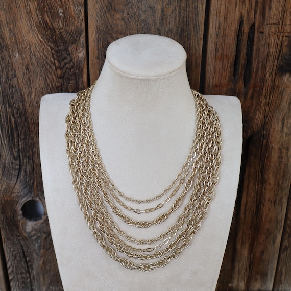 70s Light Gold Multi Layer Chunky Chain Statement… - image 2