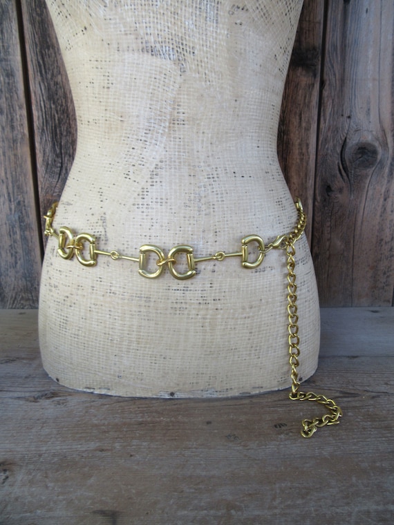 80s 90s Gold Tone Metal Horse Bit Chain Belt | Gold Chain 