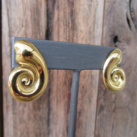 90s Gold Tone Earrings | Modernist Chunky Art Dec… - image 1