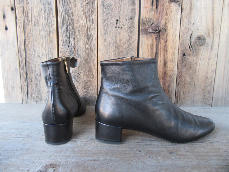 90s Block Heel Chelsea Boots Minimalist Black Leather Square Heel Boots Side Zip Ankle Boots 41 EURO US 10 image 3