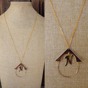 80s Gold Chain and &quot;N&quot; Intitial Charm Holder | 70s Gold Tone Chain Necklace