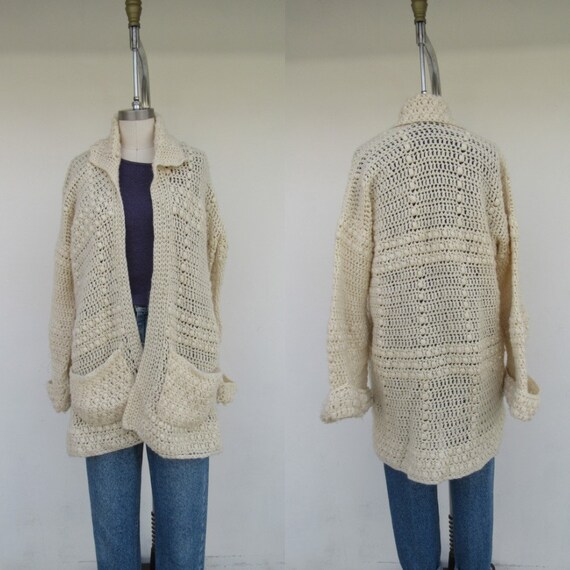 70s 80s Handknit Cream Cardigan Sweater | Granny G