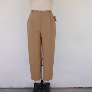 NOS Plus Size Tan Pleated High Rise Waist Tapered Pants | Extended Size Officecore Business Casual Trousers | Tan Slacks | Sz 14 | 31 to 34