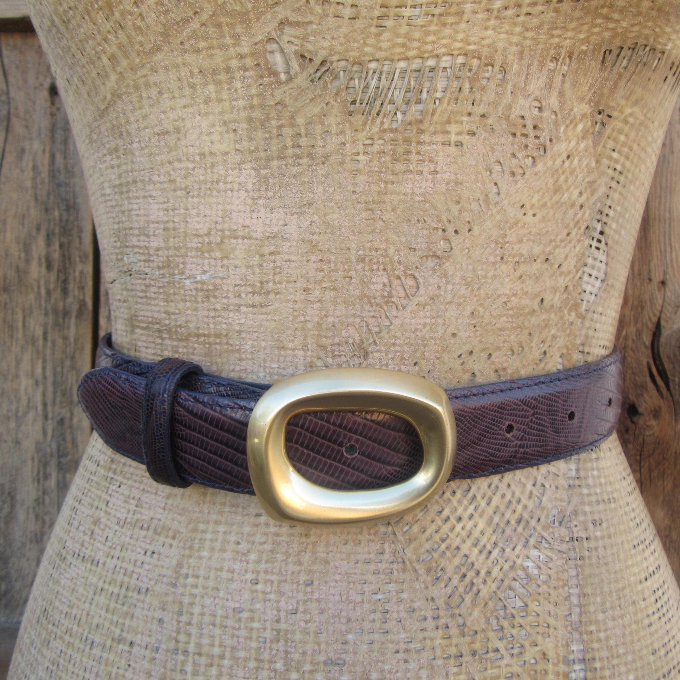90s Eggplant Purple Lizard Grain Leather Trouser Belt 