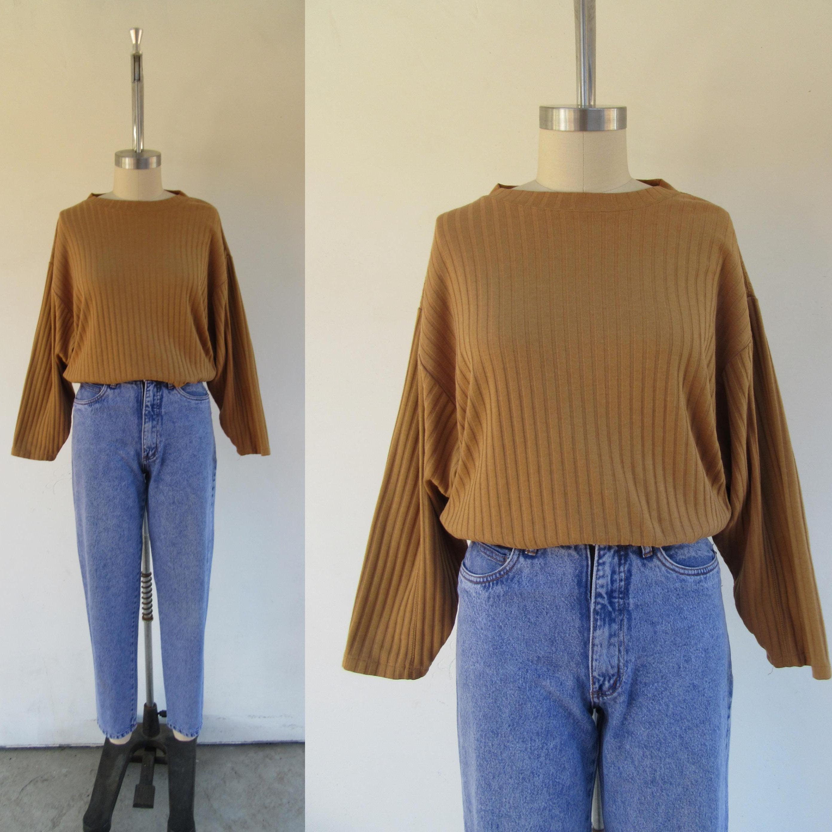 90s EXPRESS TRICOT Ochre Ribbed Dolman Sleeve Drop Shoulder