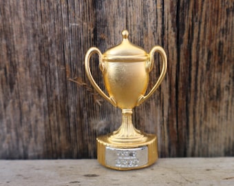 NOS 80s Chunky Matte Gold Tone and Silver Tone The Best Trophy Brooch | Mixed Metal Trophy Award Prize Accolade Pin