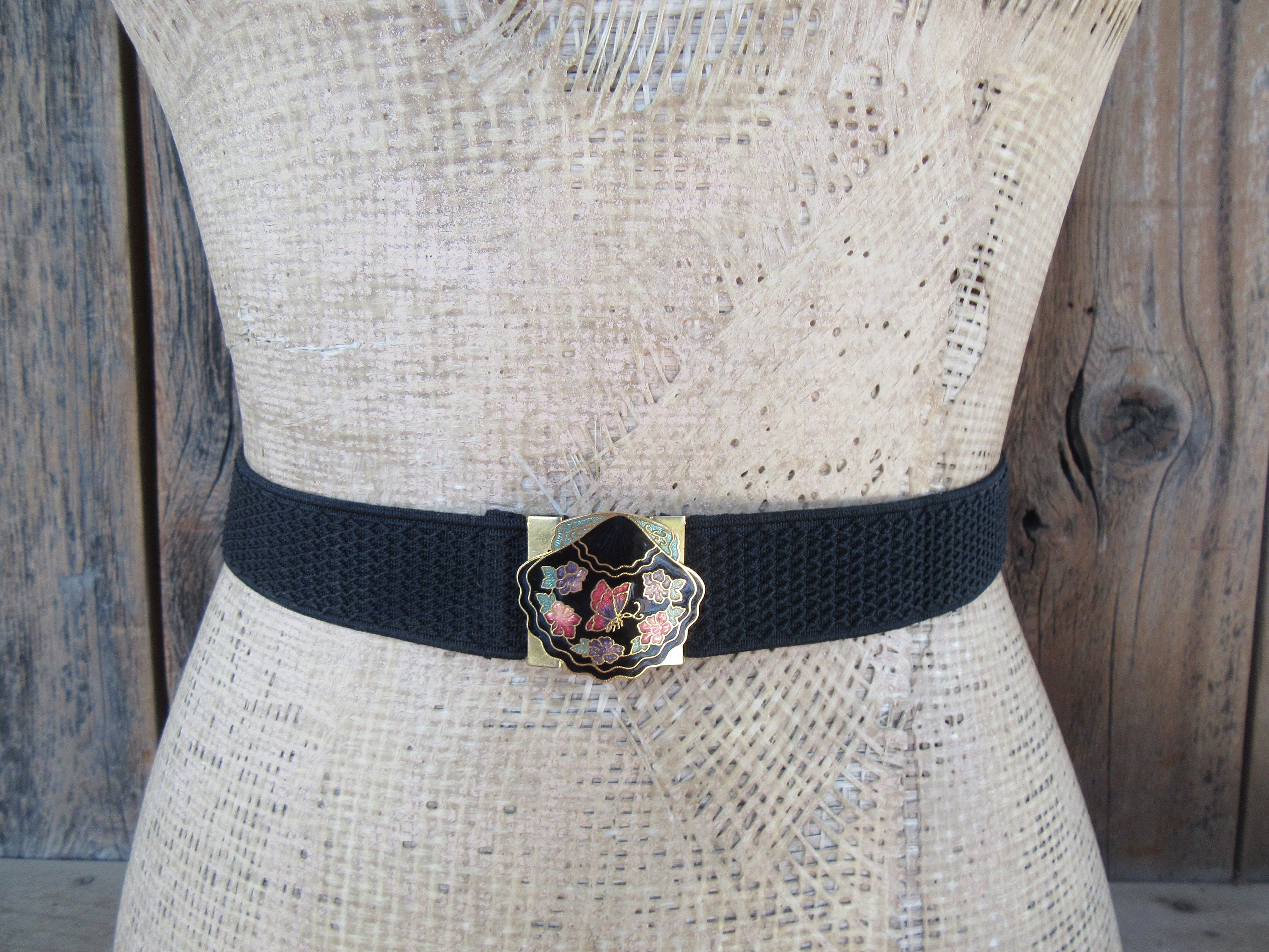 Butterfly Belt Buckle Vintage 80s Green Rhinestone Statement 4\