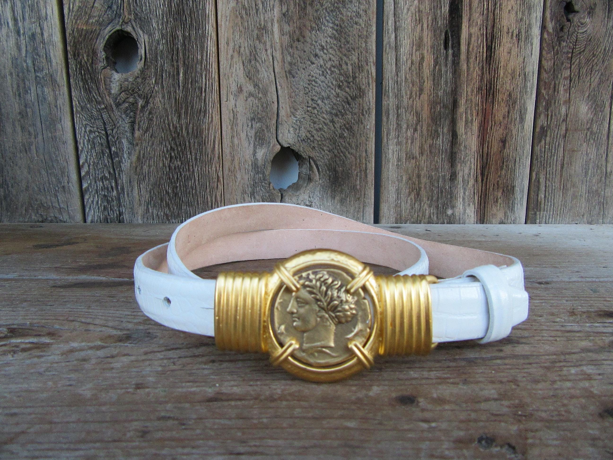 90s CARLISLE Gold Coin Buckle Belt | Moc Croc Croco Leather  display picture 2