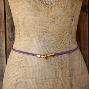 80s Skinny Purple Leather Belt | 80s Skinny Gold Hook Belt | Up to 34 or Smaller | Adjustable