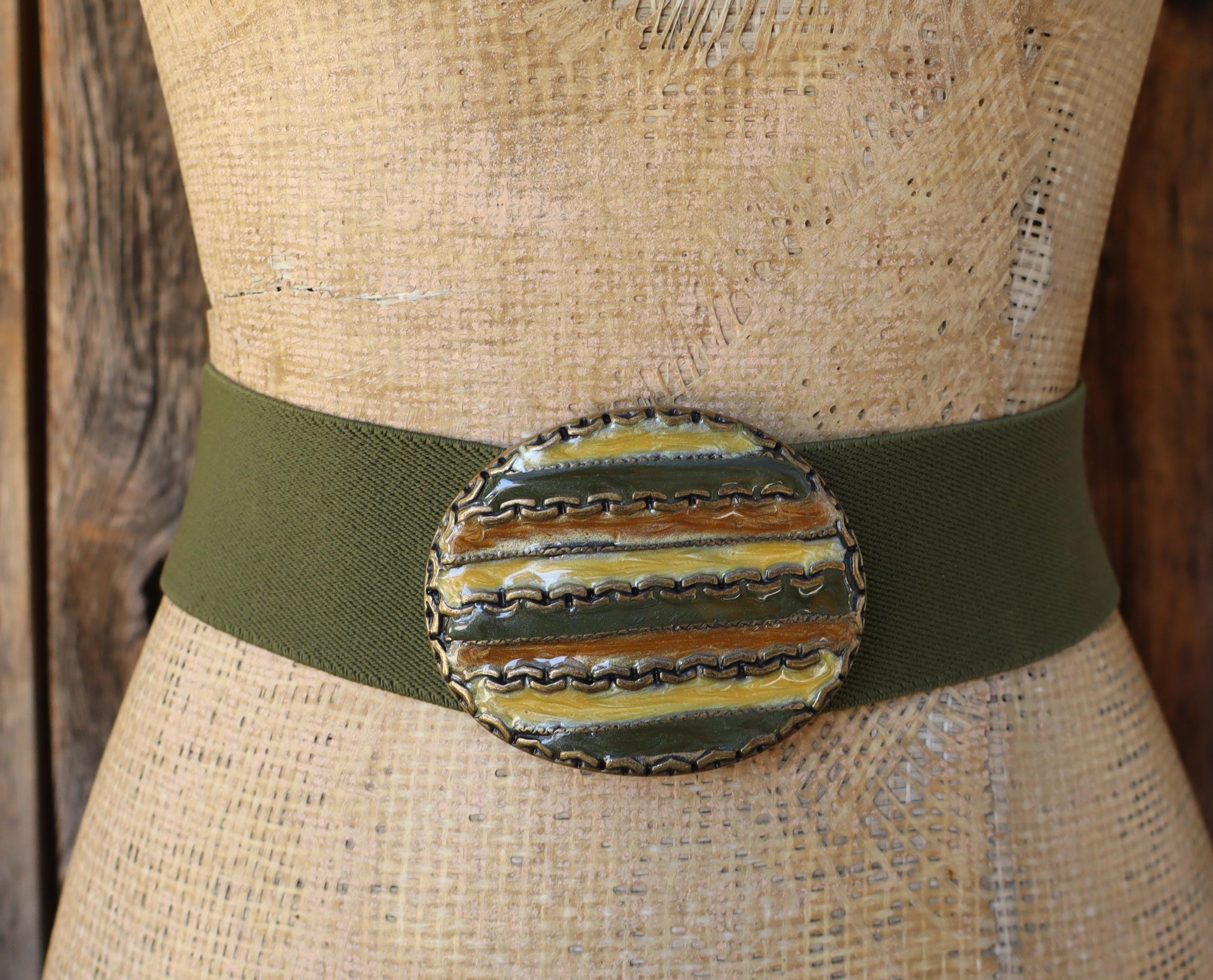 80s Stretch Cinch Waist Belt Shell Gold Tone Enamel Buckle Ivory Size One Size Ivory Women main image 3