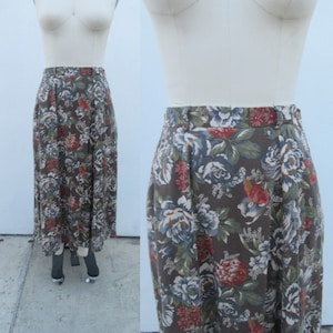 PLUS SIZE 90er Jahre Viskose Floral Botanical Print Longline Rock mit hoher Taille | Minimal Minimalist 90er Jahre Viskose Rock | Größe 14 | 33 Taille