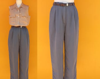 90s High Rise Waist Dove Gray Pleated Trousers | Officecore