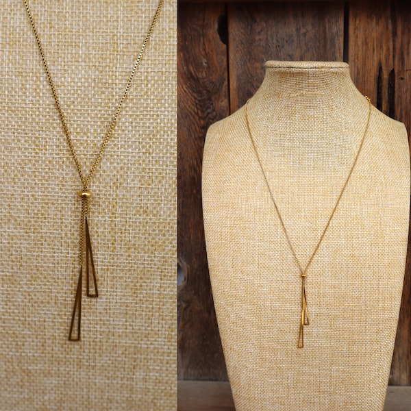 90s Gold Tone Slider Bolo Box Chain Lariat Necklace