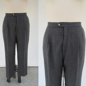 90s High Waist Gray Wool Pleated Trousers | Minimal High Rise Pants Slacks | Dark Academia Business Casual Pants | 29 Waist