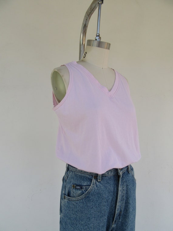 80s 90s Pink V Neck All Cotton Sleeveless Knit To… - image 3