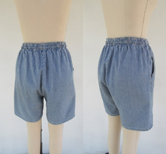 90s All Cotton Hickory Stripe Shorts | Pull on Sh… - image 8