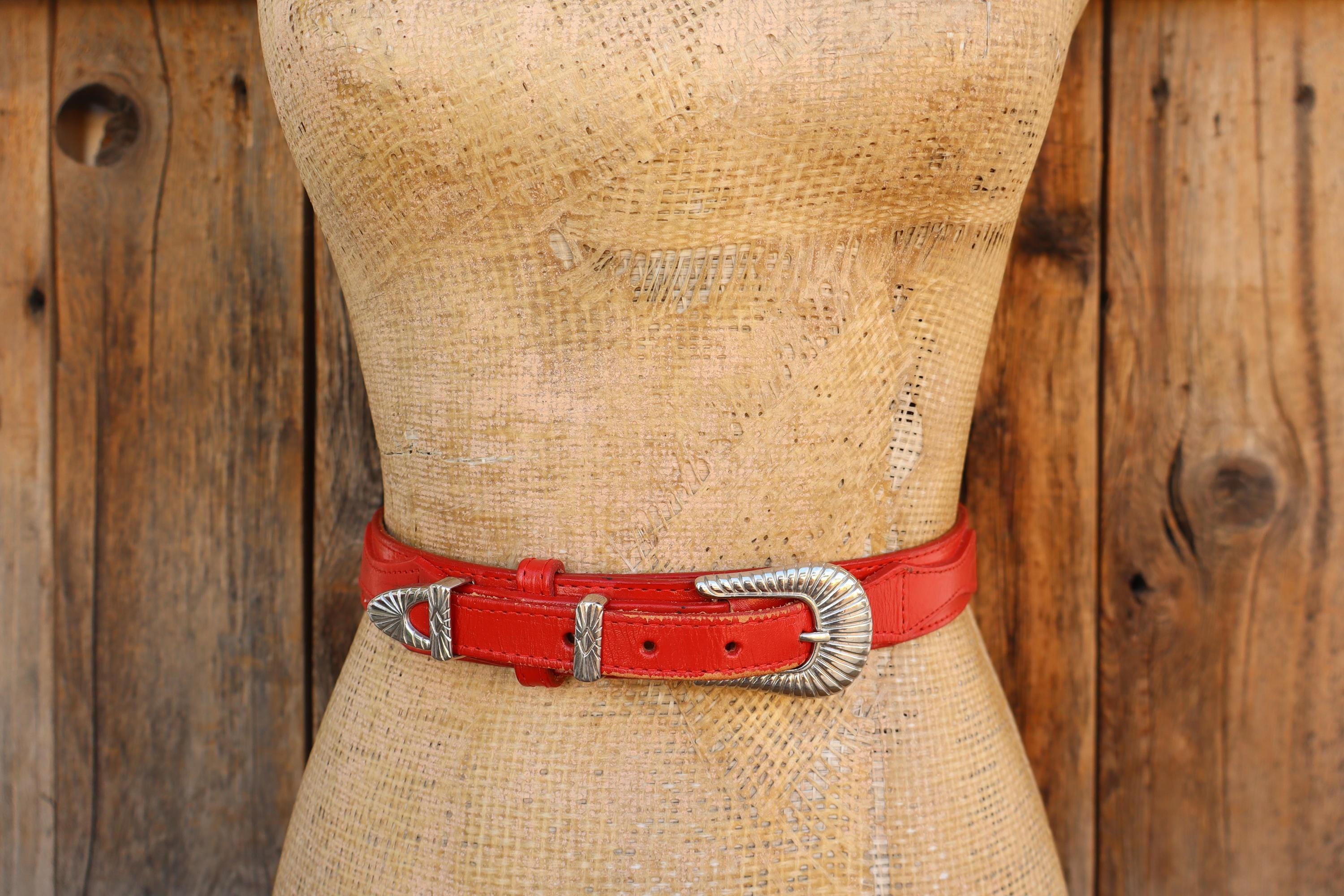 90s Lipstick Red Leather Ranger Buckle Western Belt 26.5 to 30 - Etsy
